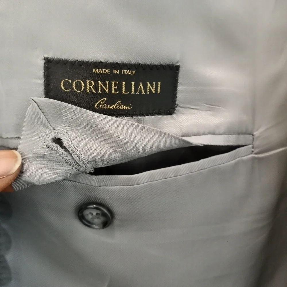 Corneliani Italian Wool Blazer Charcoal Micro Houndstooth Mens 44R Saks Fifth Av